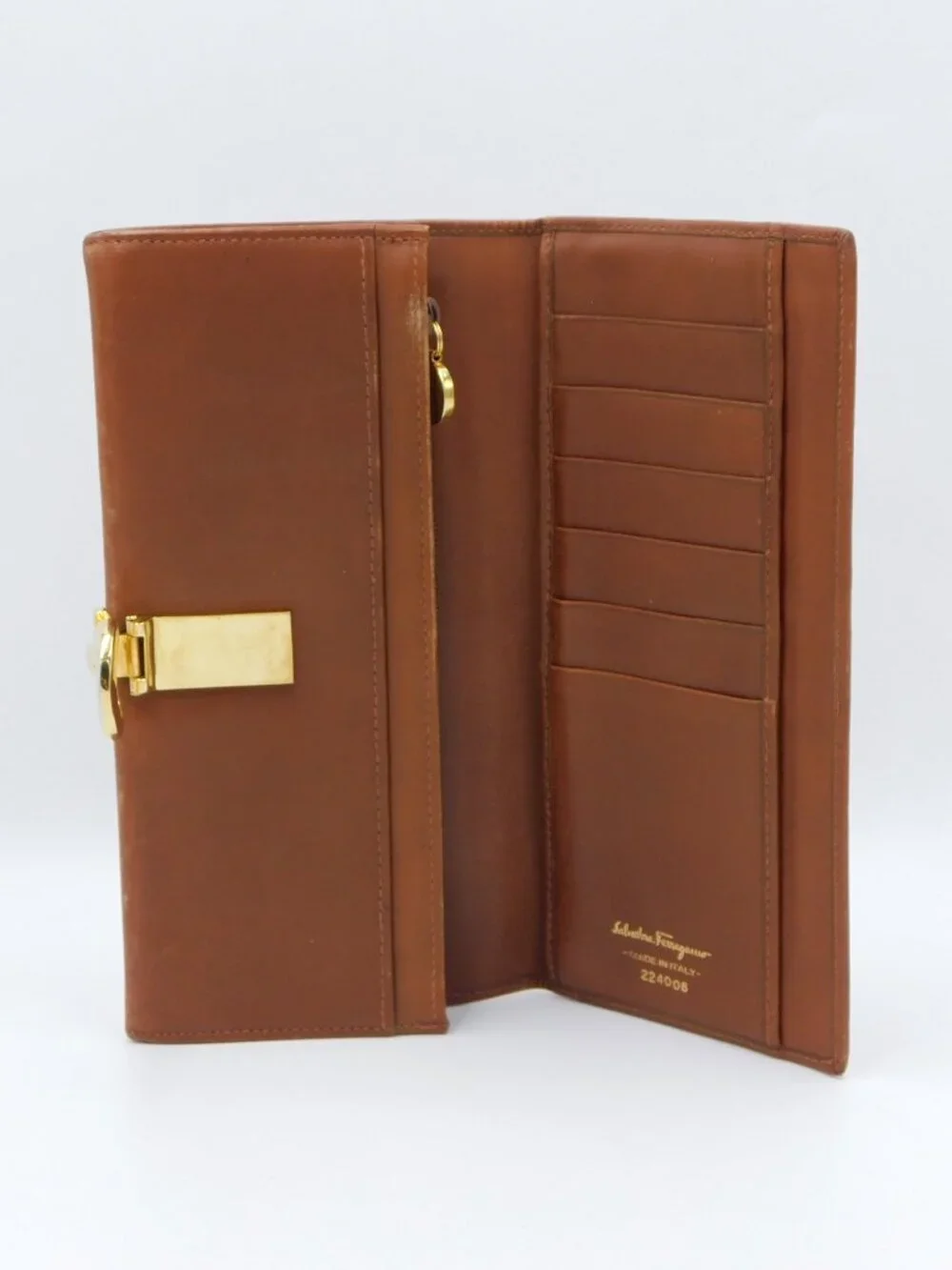 Ferragamo Honey Brown Long Smooth Leather Wallet | Gancini Clasp | GUC